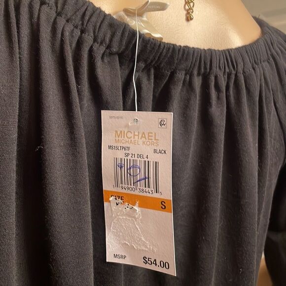 🍑 Michael Kors Off-The-Shoulder Tie-Sleeve Peasant Top - Picture 4 of 6